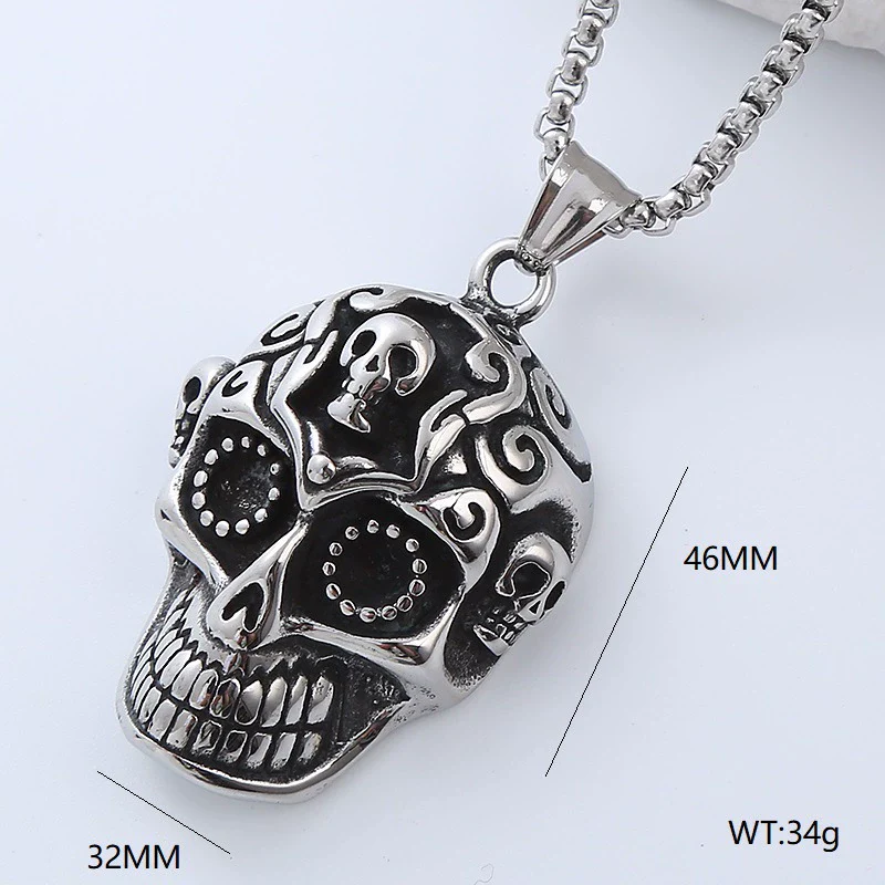 Wholesale Hiphop Street Necklace Titanium Steel Retro Exaggerated Skull Punk Style Geometric Polished - Image 3