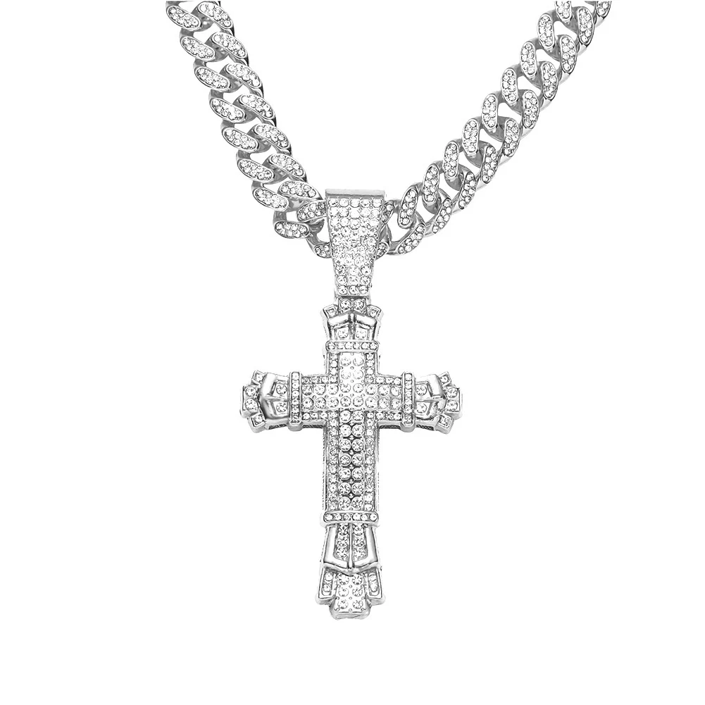 Wholesale Hiphop Style Alloy Cross Pendant Necklace With Diamond And Cuban Chain Geometric Pattern - Image 7