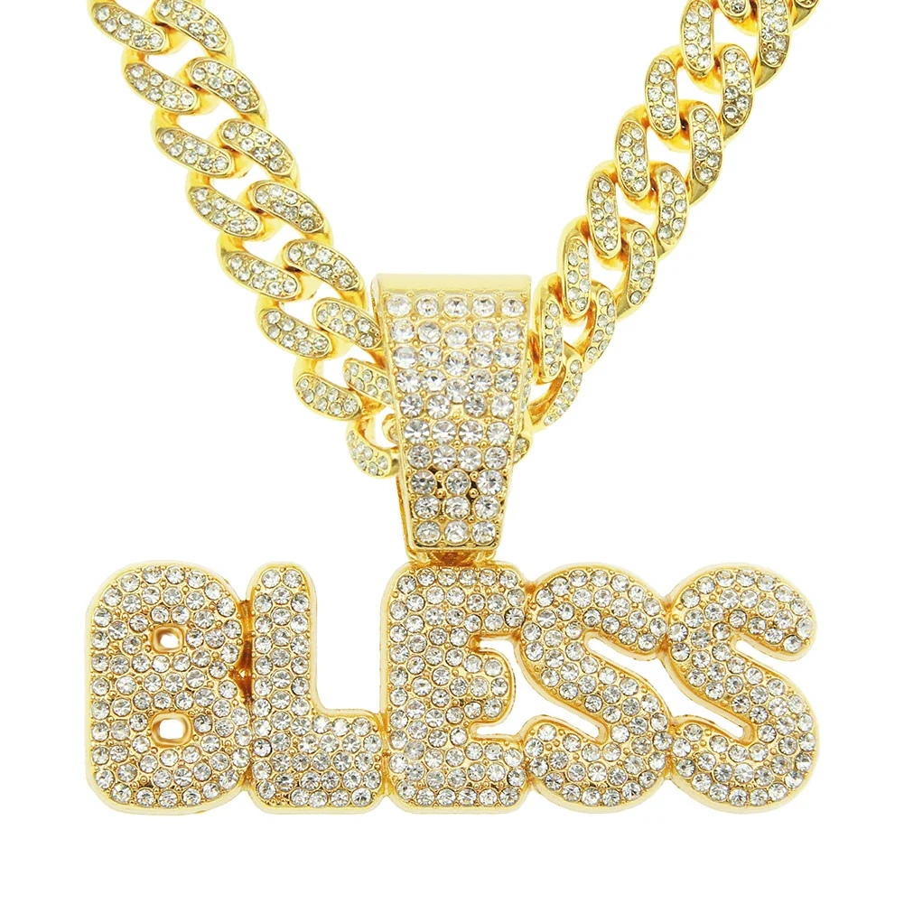 Wholesale Hiphop Style Alloy Pendant Necklace With Diamond And Letter Design Cuban Chain