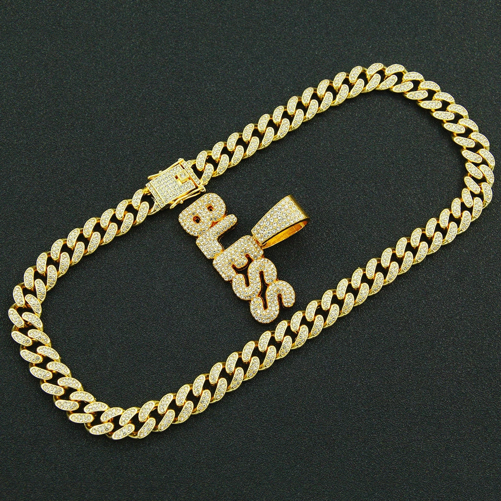 Wholesale Hiphop Style Alloy Pendant Necklace With Diamond And Letter Design Cuban Chain - Image 3