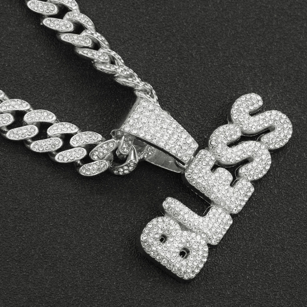 Wholesale Hiphop Style Alloy Pendant Necklace With Diamond And Letter Design Cuban Chain - Image 4