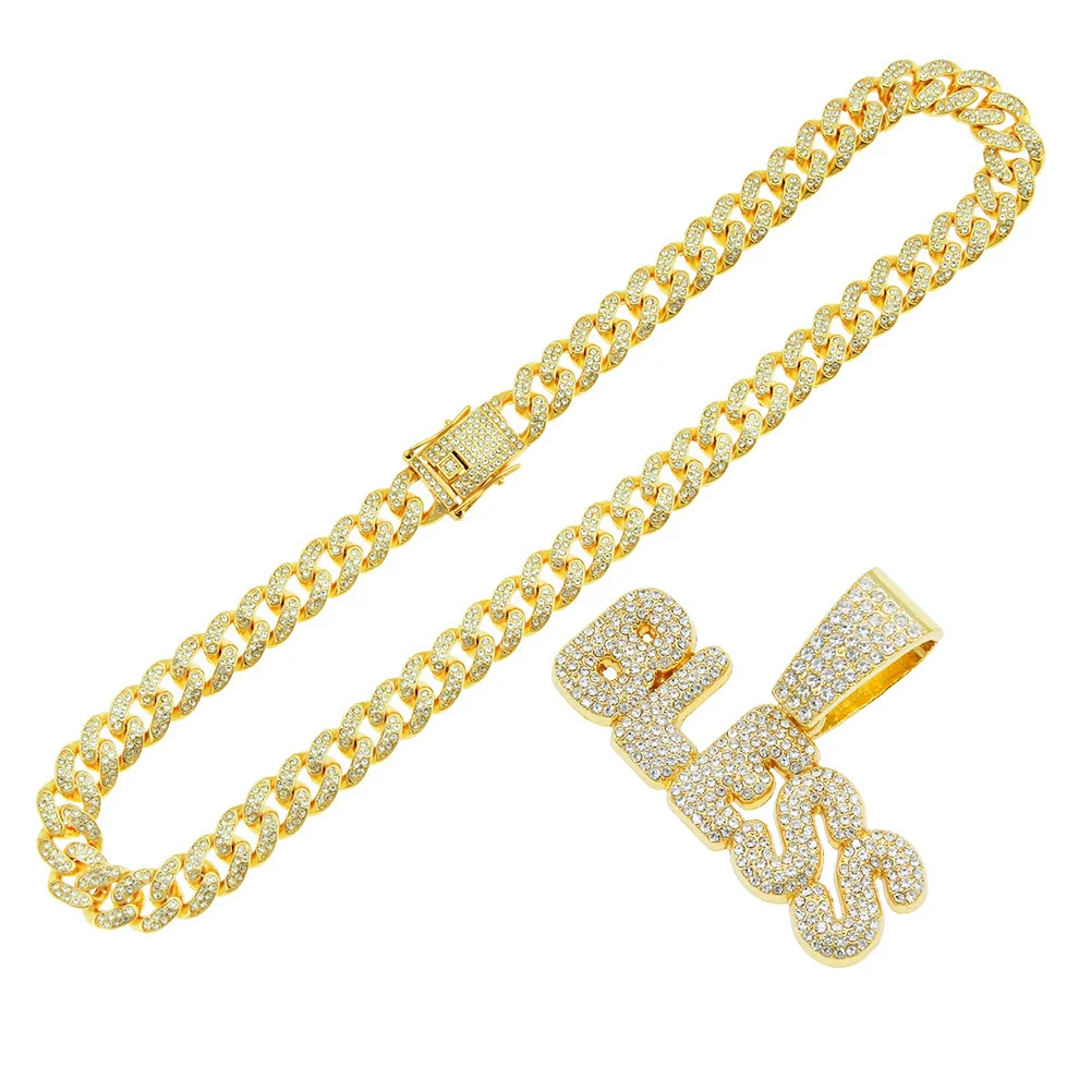 Wholesale Hiphop Style Alloy Pendant Necklace With Diamond And Letter Design Cuban Chain - Image 5