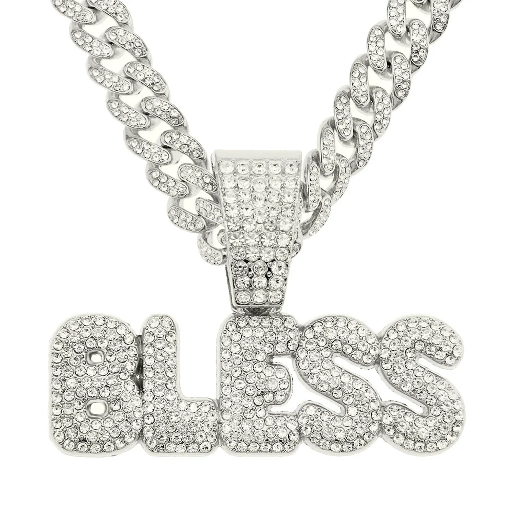 Wholesale Hiphop Style Alloy Pendant Necklace With Diamond And Letter Design Cuban Chain - Image 6