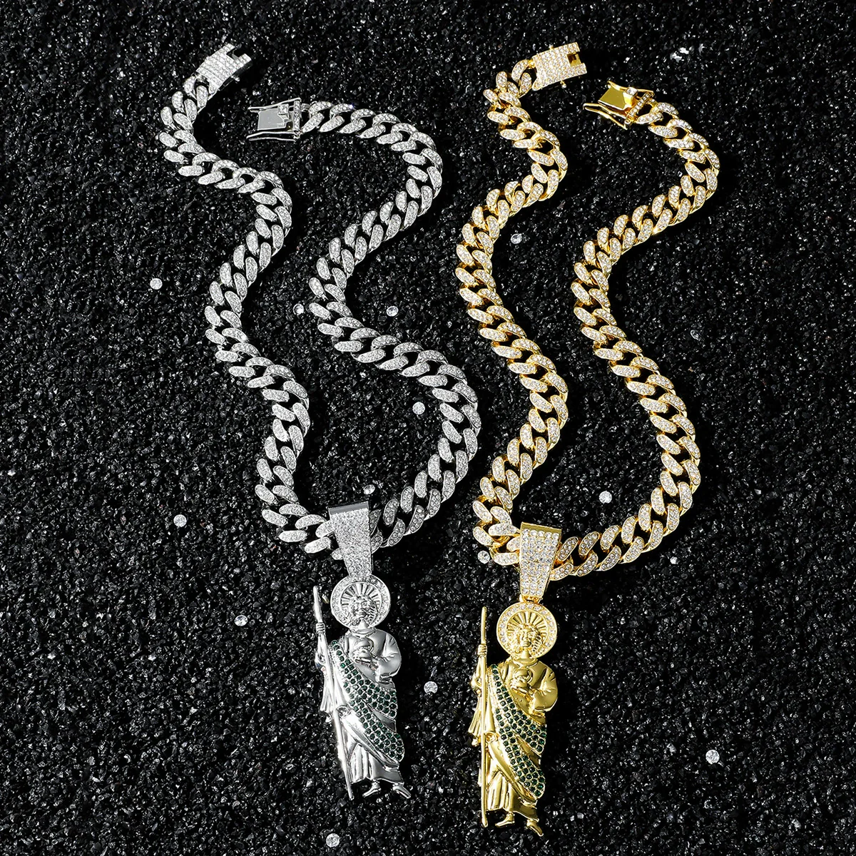 Wholesale Hiphop Style Religious Statue Pendant Necklace Zinc Alloy Cuban Chain Electroplating - Image 2