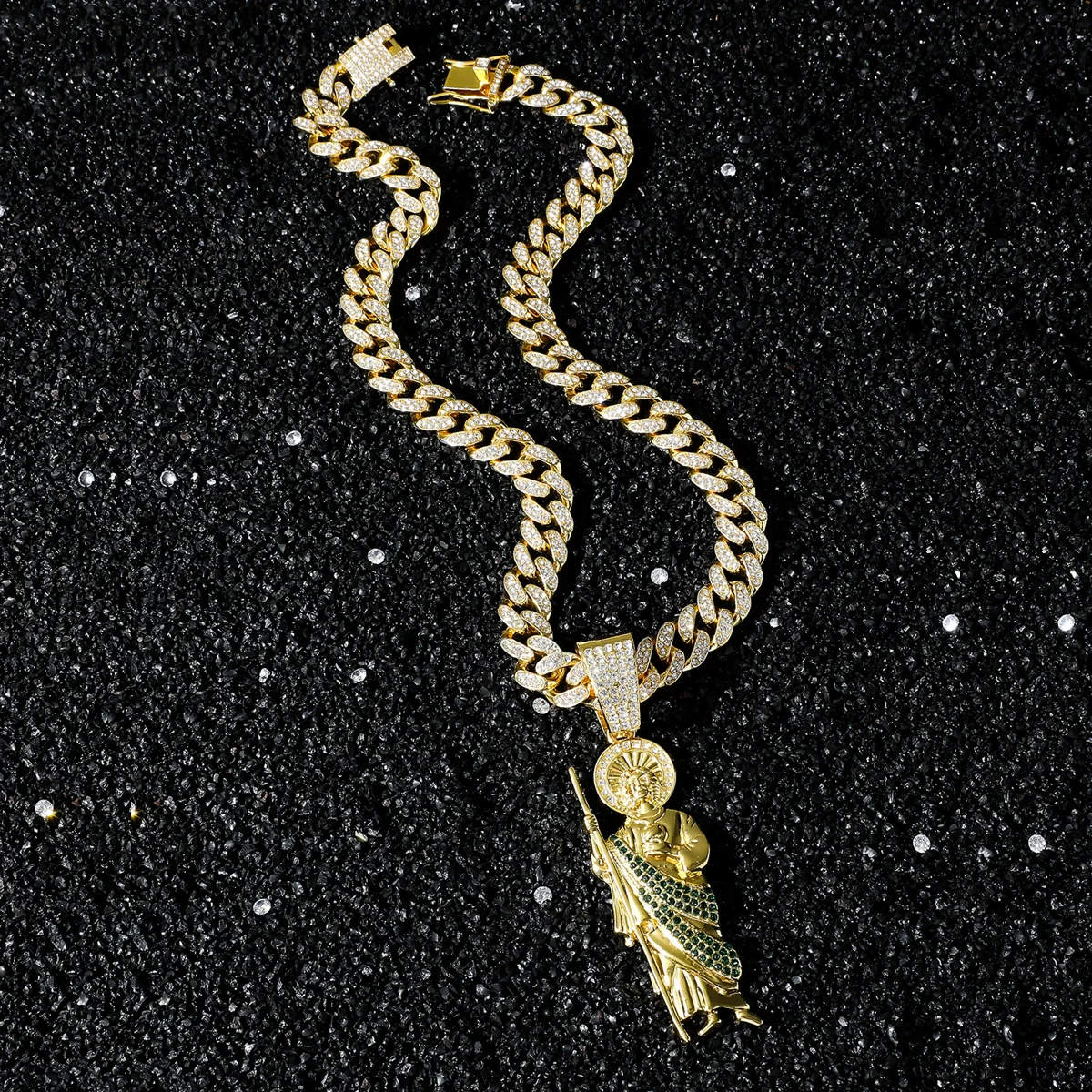 Wholesale Hiphop Style Religious Statue Pendant Necklace Zinc Alloy Cuban Chain Electroplating - Image 6