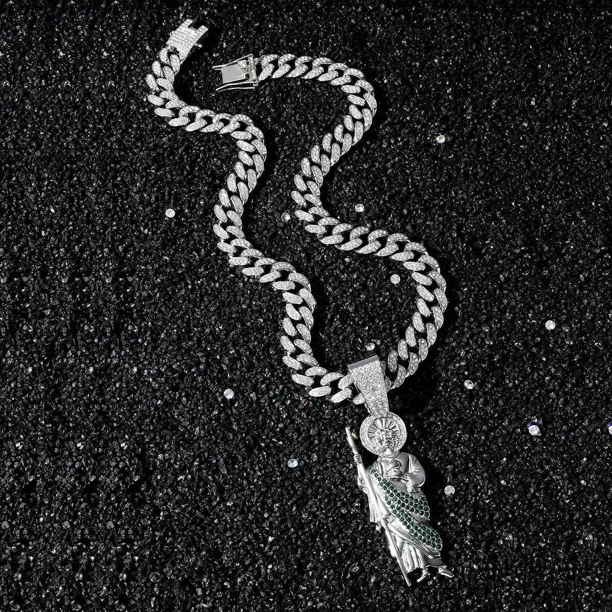 Wholesale Hiphop Style Religious Statue Pendant Necklace Zinc Alloy Cuban Chain Electroplating - Image 7