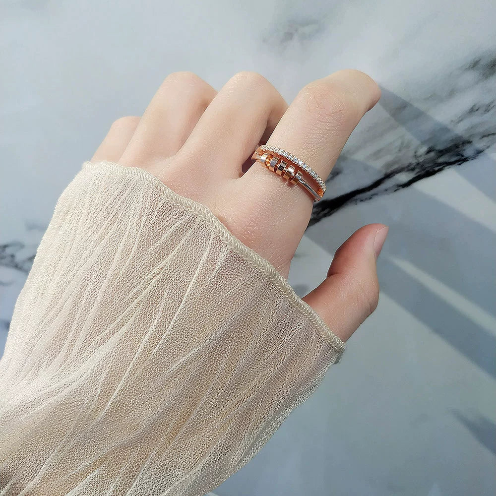 Wholesale Hipster Hip Hop Rotating Personality Ring S925 Sterling Silver Geometric Fivering Zircon Electroplated - Image 2