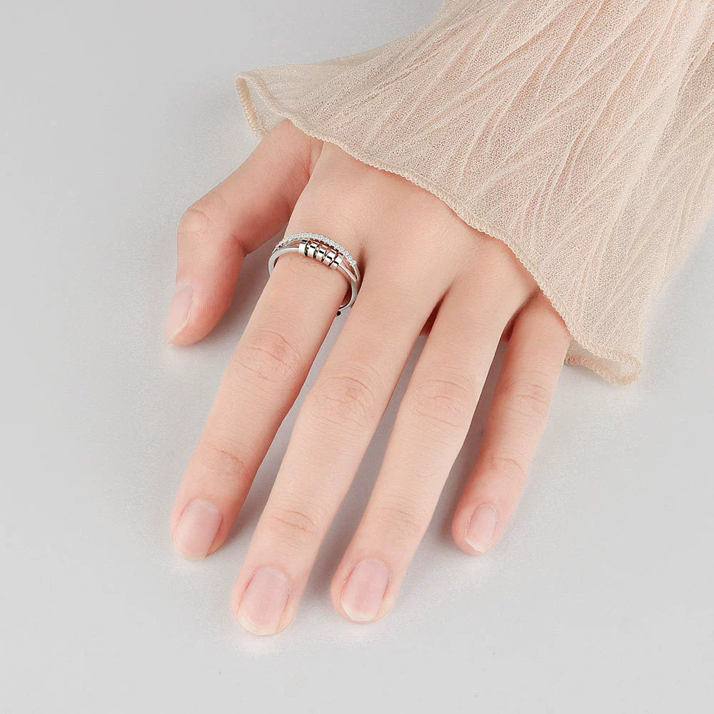 Wholesale Hipster Hip Hop Rotating Personality Ring S925 Sterling Silver Geometric Fivering Zircon Electroplated - Image 3