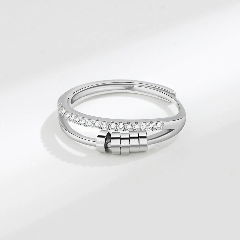Wholesale Hipster Hip Hop Rotating Personality Ring S925 Sterling Silver Geometric Fivering Zircon Electroplated - Image 4