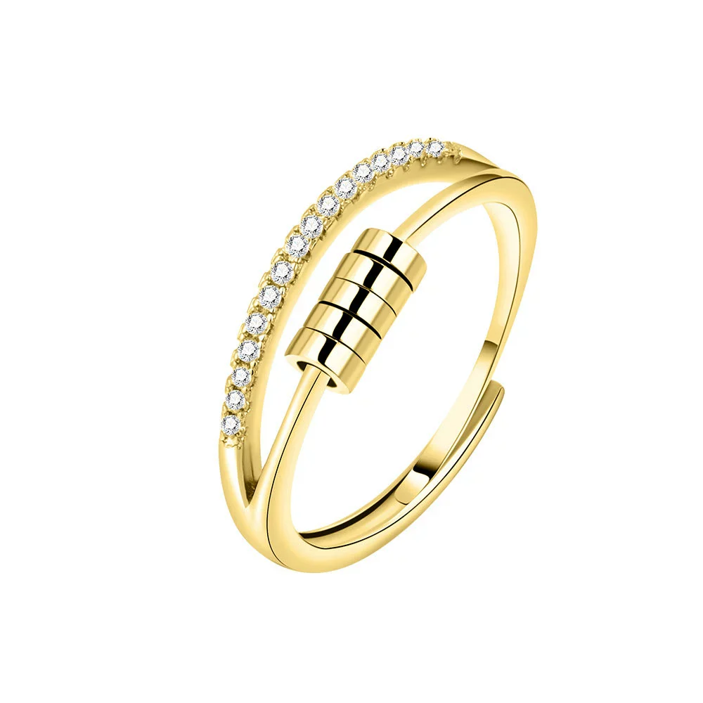 Wholesale Hipster Hip Hop Rotating Personality Ring S925 Sterling Silver Geometric Fivering Zircon Electroplated - Image 5