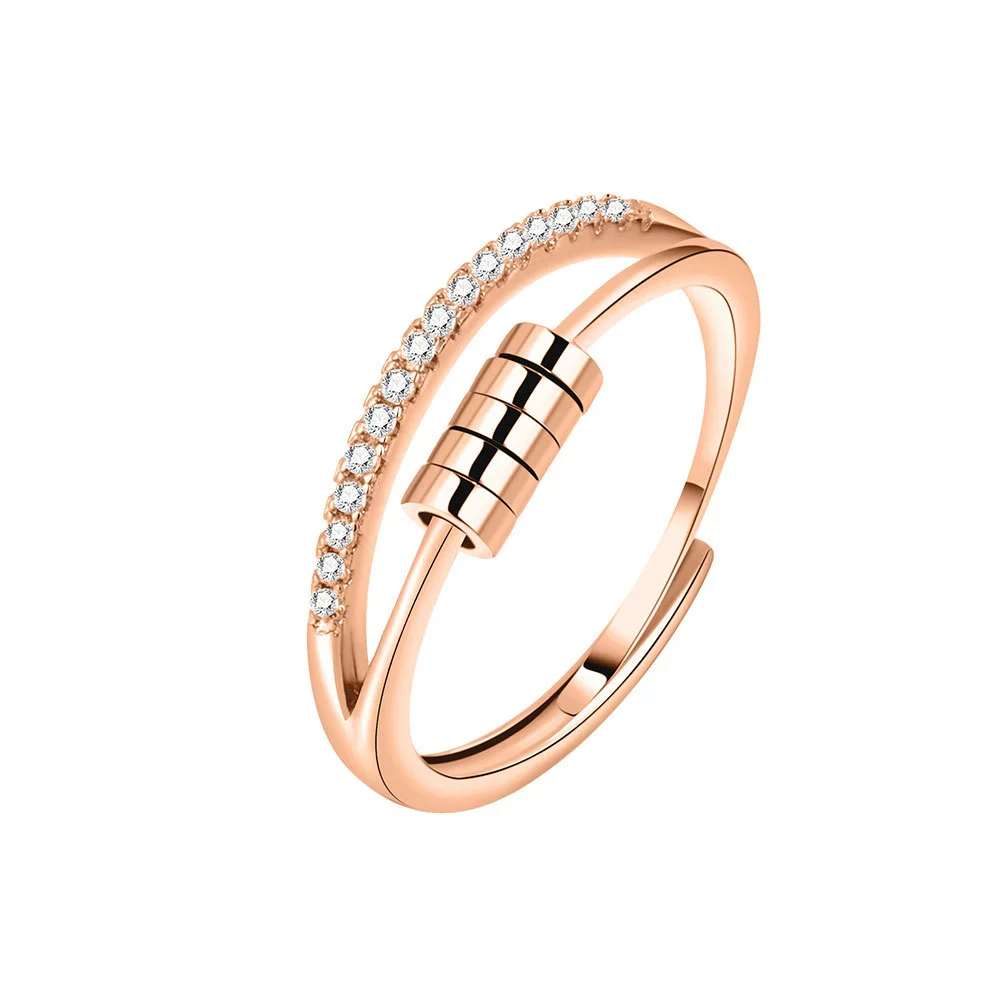 Wholesale Hipster Hip Hop Rotating Personality Ring S925 Sterling Silver Geometric Fivering Zircon Electroplated - Image 8