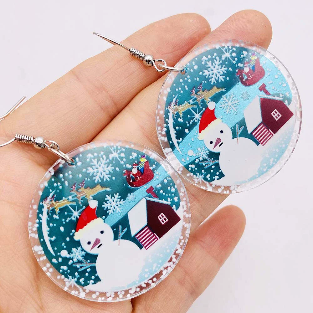 Wholesale Holiday Jewelry Acrylic Handmade Earrings With Snowman Elk Animal Zodiac Cartoon Geometric Patterns