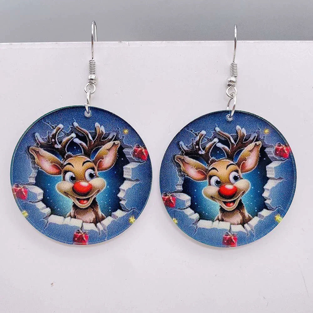 Wholesale Holiday Jewelry Acrylic Handmade Earrings With Snowman Elk Animal Zodiac Cartoon Geometric Patterns - Image 4