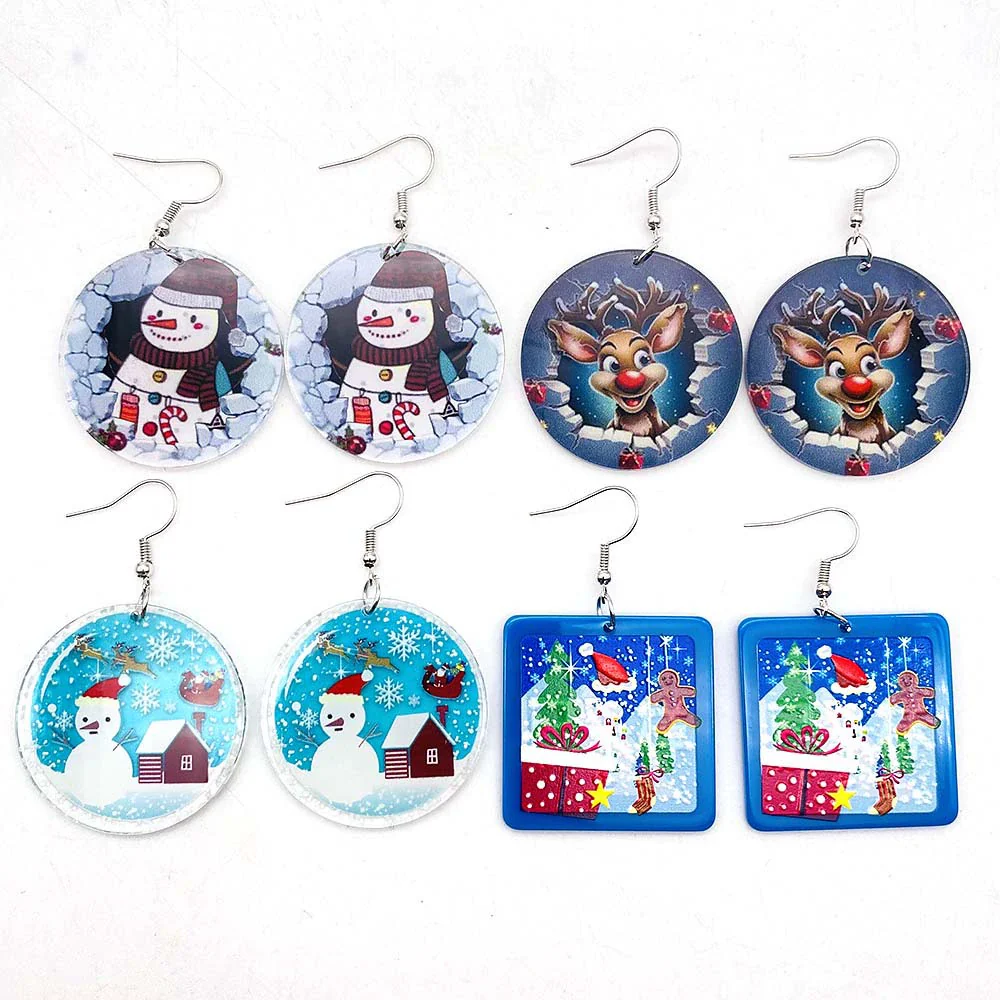 Wholesale Holiday Jewelry Acrylic Handmade Earrings With Snowman Elk Animal Zodiac Cartoon Geometric Patterns - Image 5