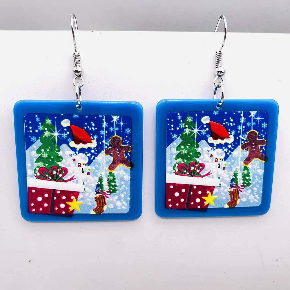 Wholesale Holiday Jewelry Acrylic Handmade Earrings With Snowman Elk Animal Zodiac Cartoon Geometric Patterns - Image 6