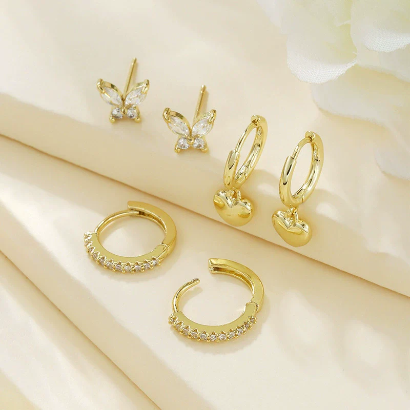 Wholesale Hoop Earrings Brass Real Gold Electroplated Peach Heart Butterfly Micro Inlaid Zircon - Image 2