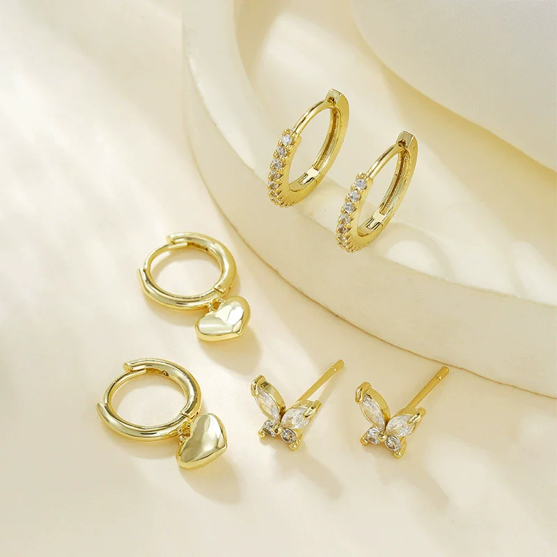 Wholesale Hoop Earrings Brass Real Gold Electroplated Peach Heart Butterfly Micro Inlaid Zircon - Image 4