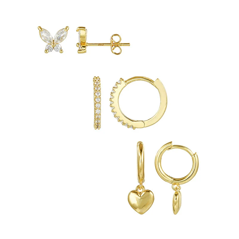 Wholesale Hoop Earrings Brass Real Gold Electroplated Peach Heart Butterfly Micro Inlaid Zircon - Image 6