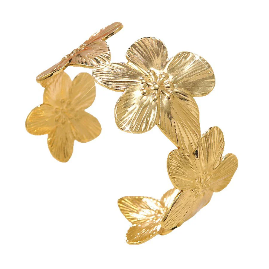 Wholesale Hydraulic Pressure Vintage Flower Stainless Steel Open Bracelet - Image 5