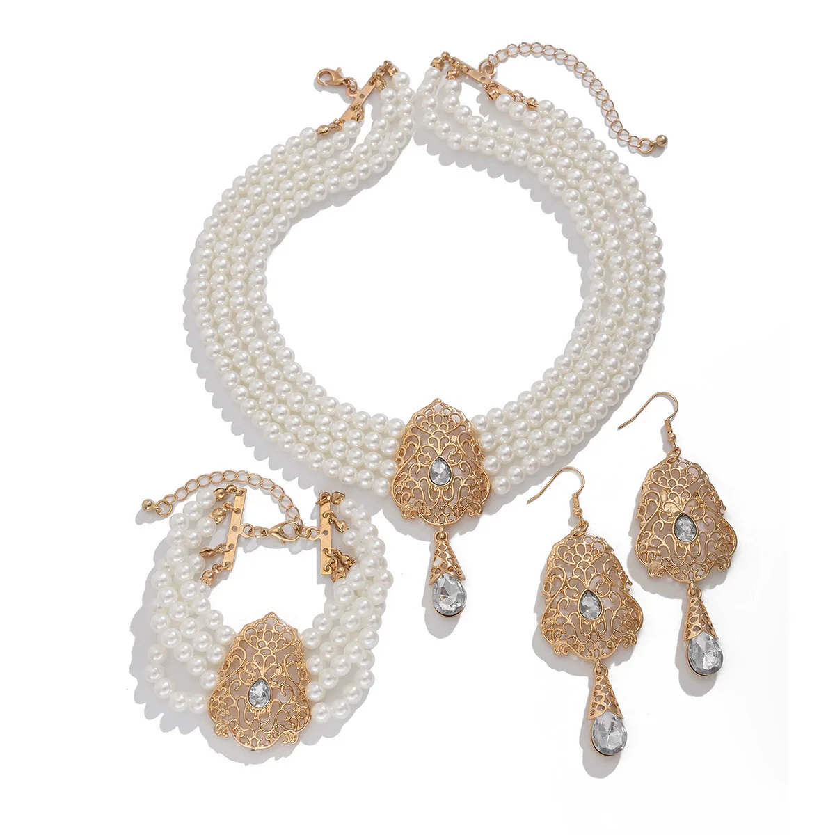 Wholesale Imitation Pearl Beaded Clavicle Necklace With Flower Pattern And Rhinestone Pendant In Retro Style For Women - Image 5
