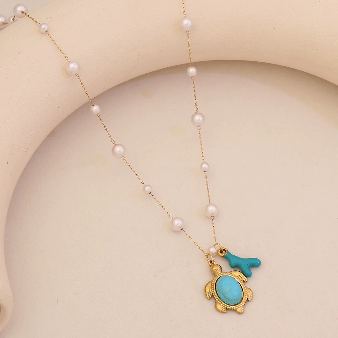 Wholesale Imitation Pearl Necklace With Ocean Shell Starfish Turtle Pendant Stainless Steel Animal Zodiac Jewelry - Image 4
