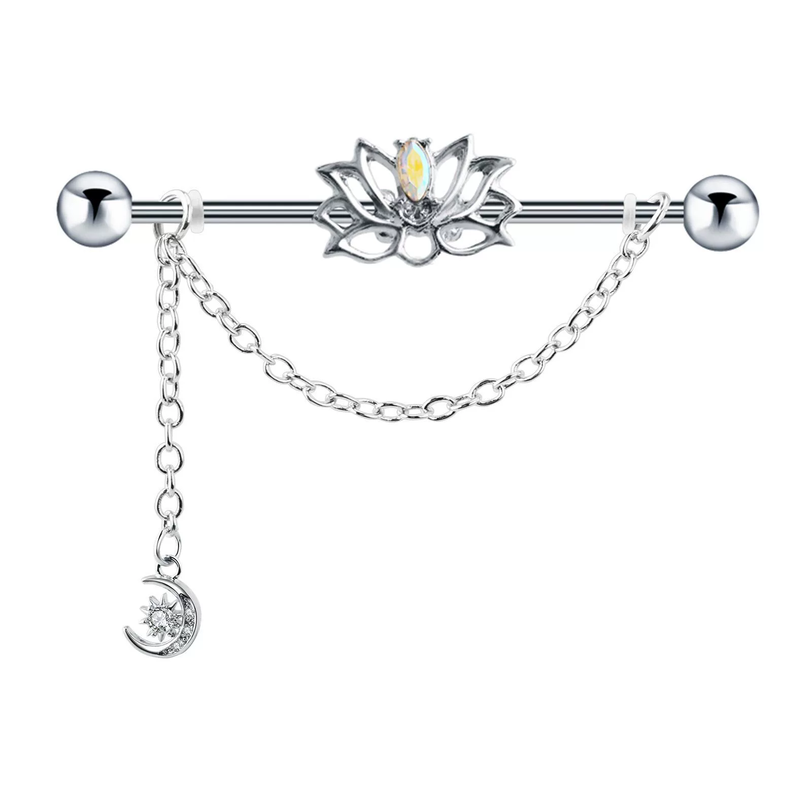 Wholesale Industrial Style Stainless Steel Ear Long Rod Body Piercing Jewelry With Flower Pattern And Electroplating Process - Image 14