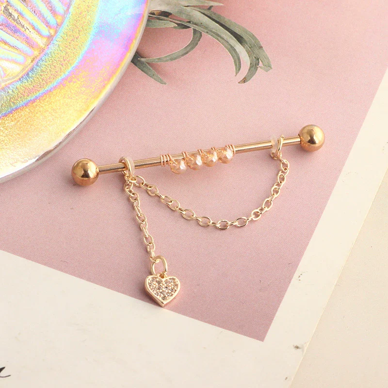 Wholesale Industrial Style Stainless Steel Ear Long Rod Body Piercing Jewelry With Flower Pattern And Electroplating Process - Image 4