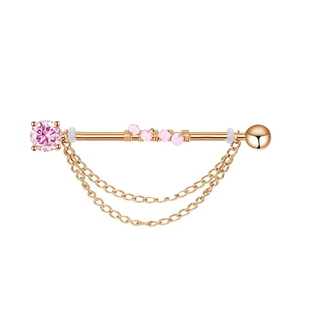 Wholesale Industrial Style Stainless Steel Ear Long Rod Body Piercing Jewelry With Flower Pattern And Electroplating Process - Image 6