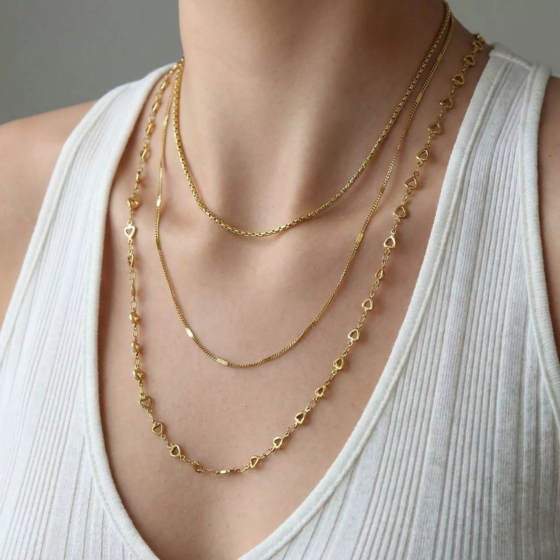 Wholesale Ins Style 18K Goldplated Titanium Steel Heartshaped And Letternumbertext Pattern Threelayer Splicing Necklace For Women
