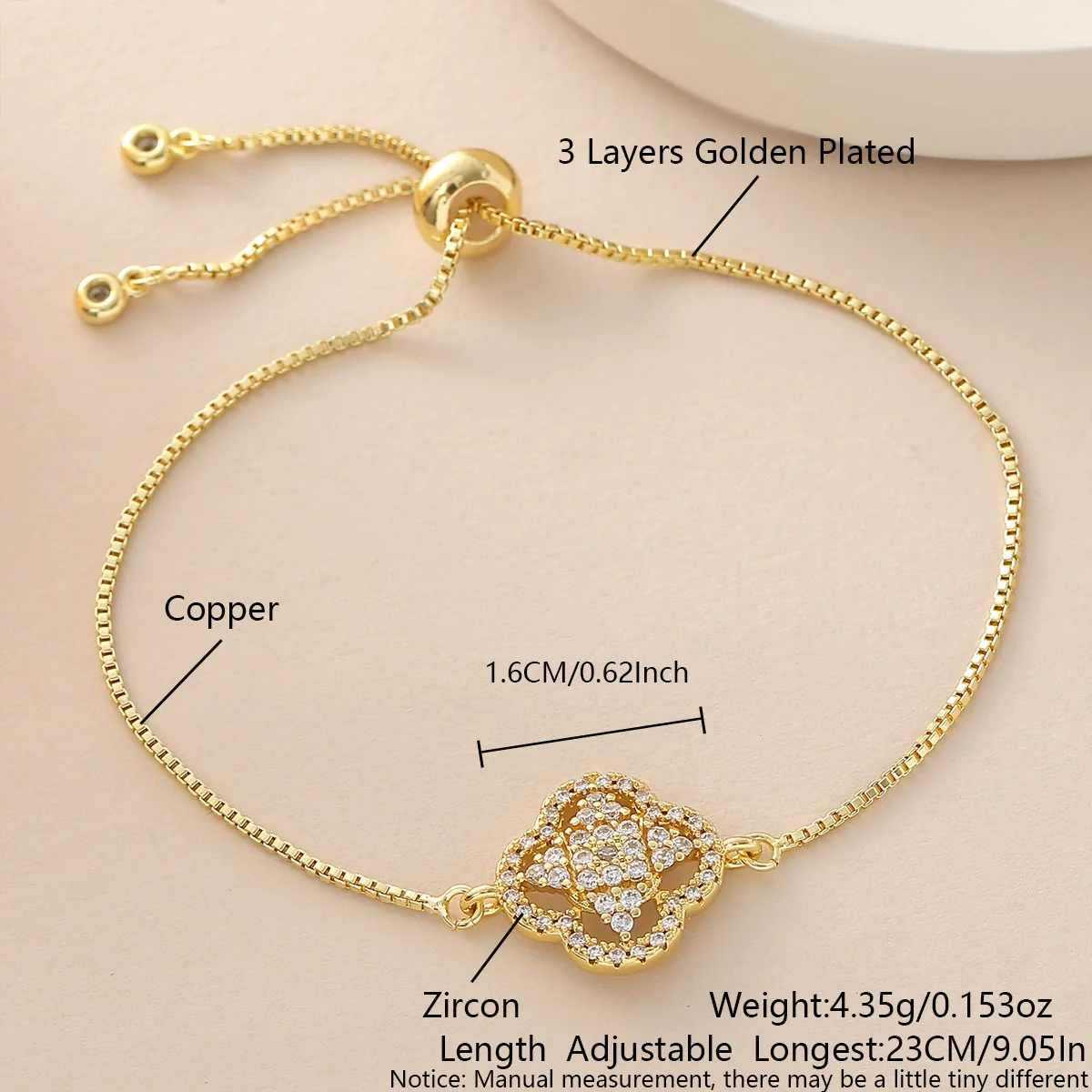 Wholesale Ins Style Copper Electroplated 18K Gold Four Leaf Clover Pendant Necklace And Bracelet Set - Image 7