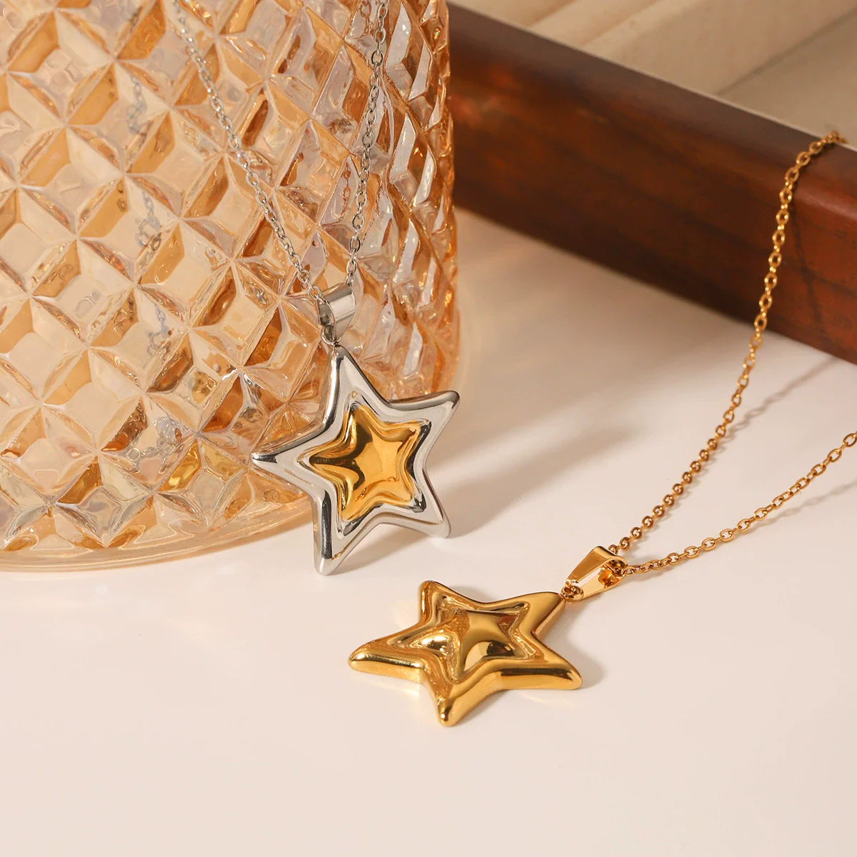Wholesale Ins Style Electroplated Stainless Steel And Titanium Steel Geometric Star Pendant Necklace For Women With O Word Chain - Image 3