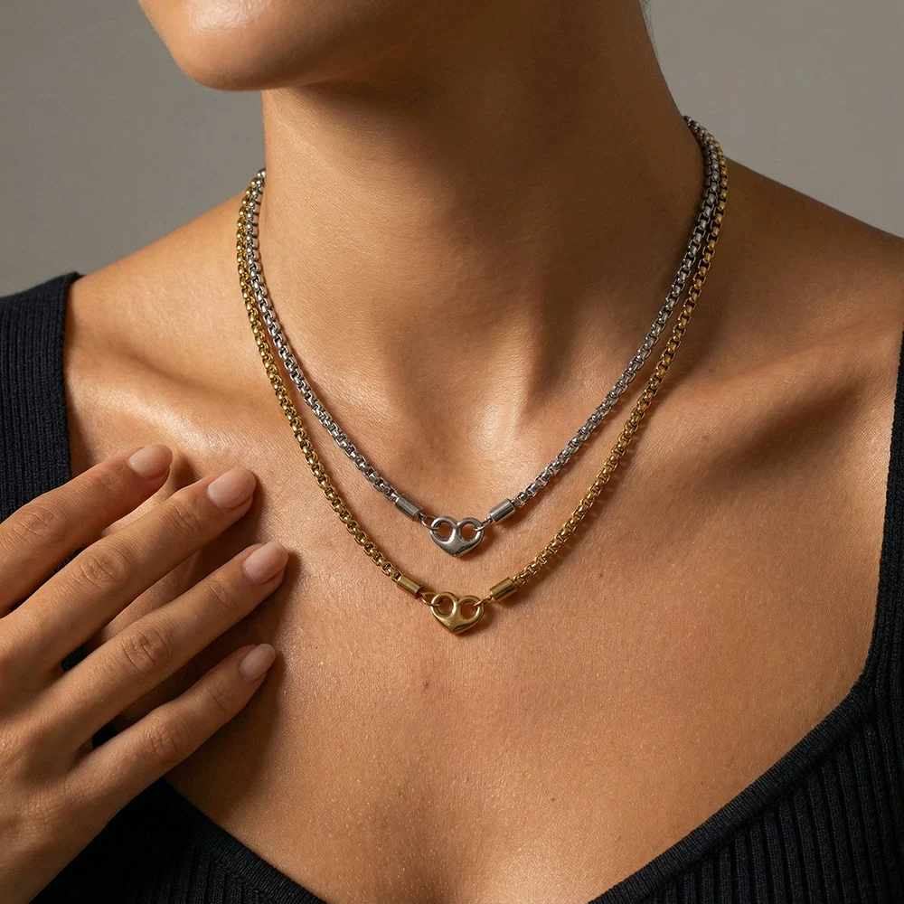 Wholesale Ins Style Electroplated Stainless Steel Women's Necklace With Letter Number Text Pattern And Square Pearl Chain - Image 4