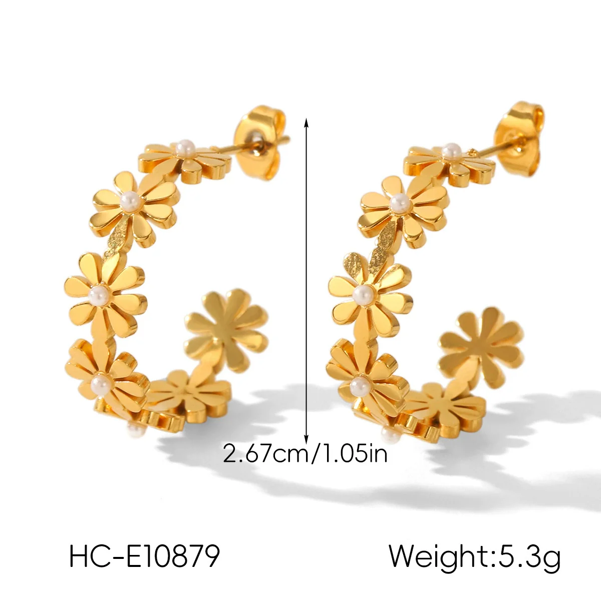 Wholesale Ins Style Flower Pearl Geometric Stainless Steel Electroplated Earrings For Women - Image 5