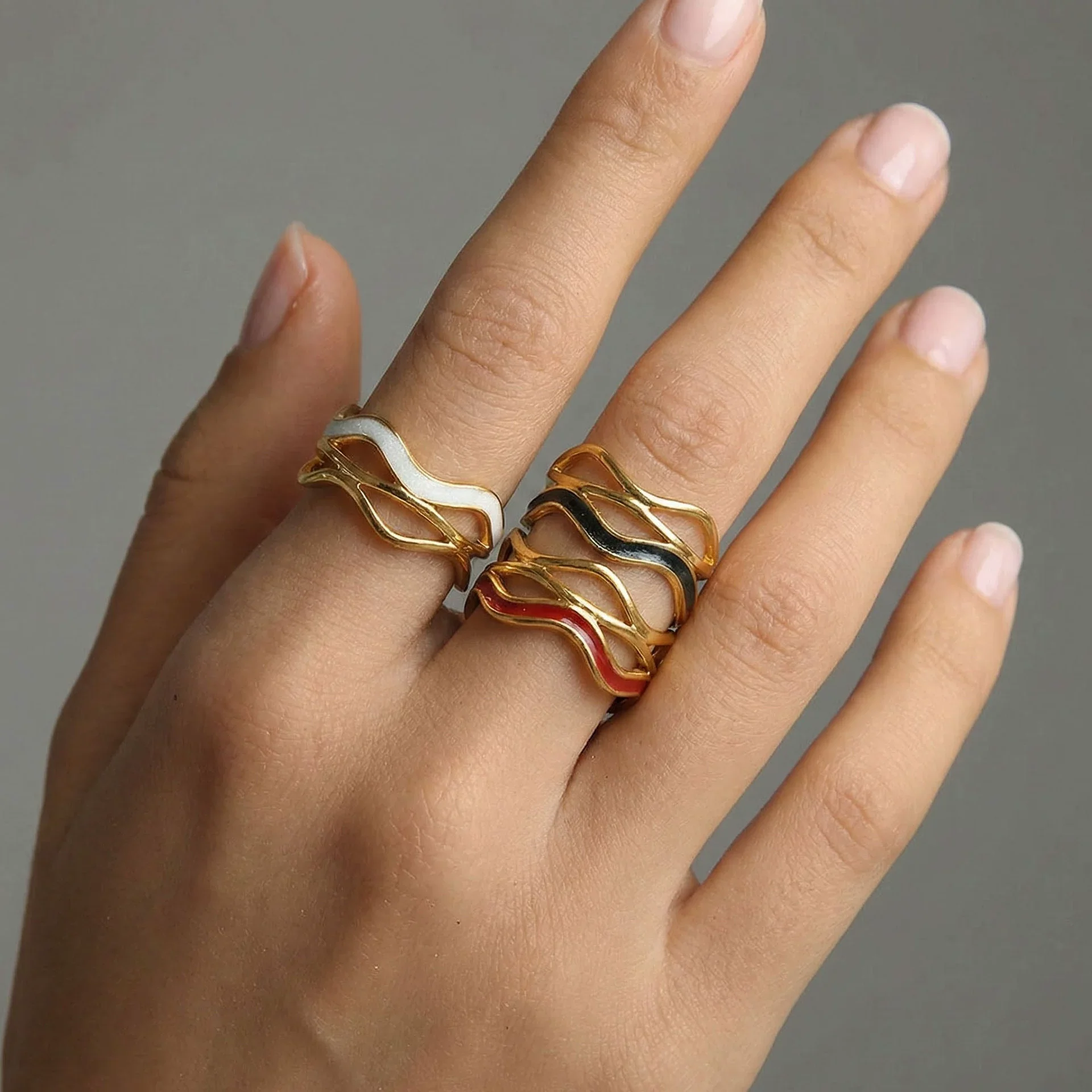 Wholesale Ins Style Geometric Electroplated Stainless Steel Ring For Women - Image 2