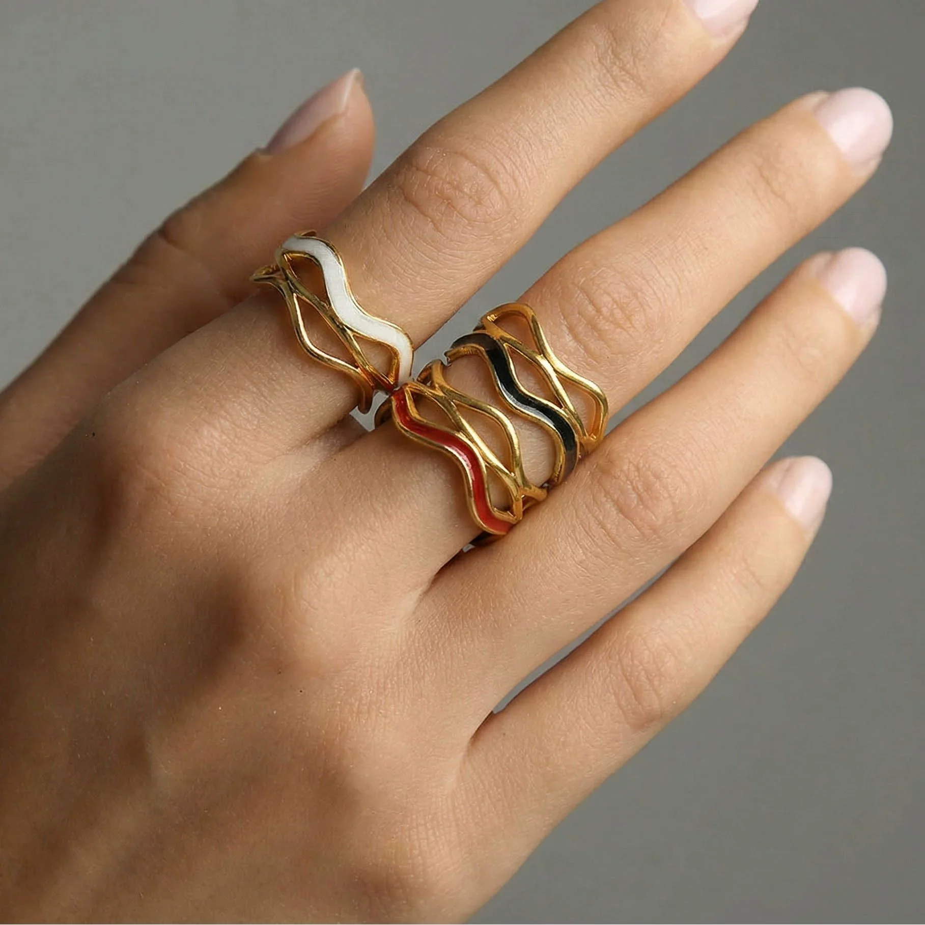Wholesale Ins Style Geometric Electroplated Stainless Steel Ring For Women - Image 4
