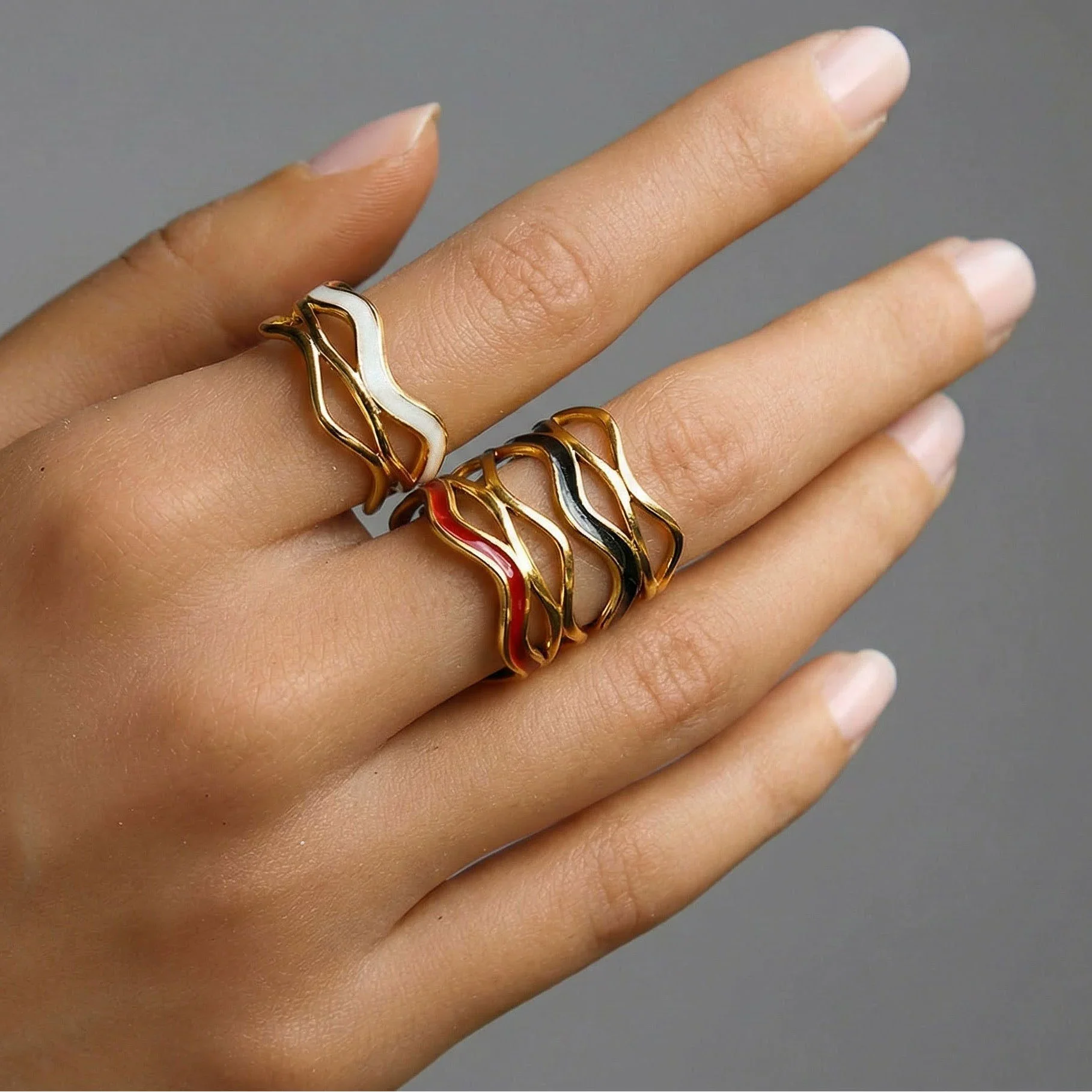 Wholesale Ins Style Geometric Electroplated Stainless Steel Ring For Women - Image 5
