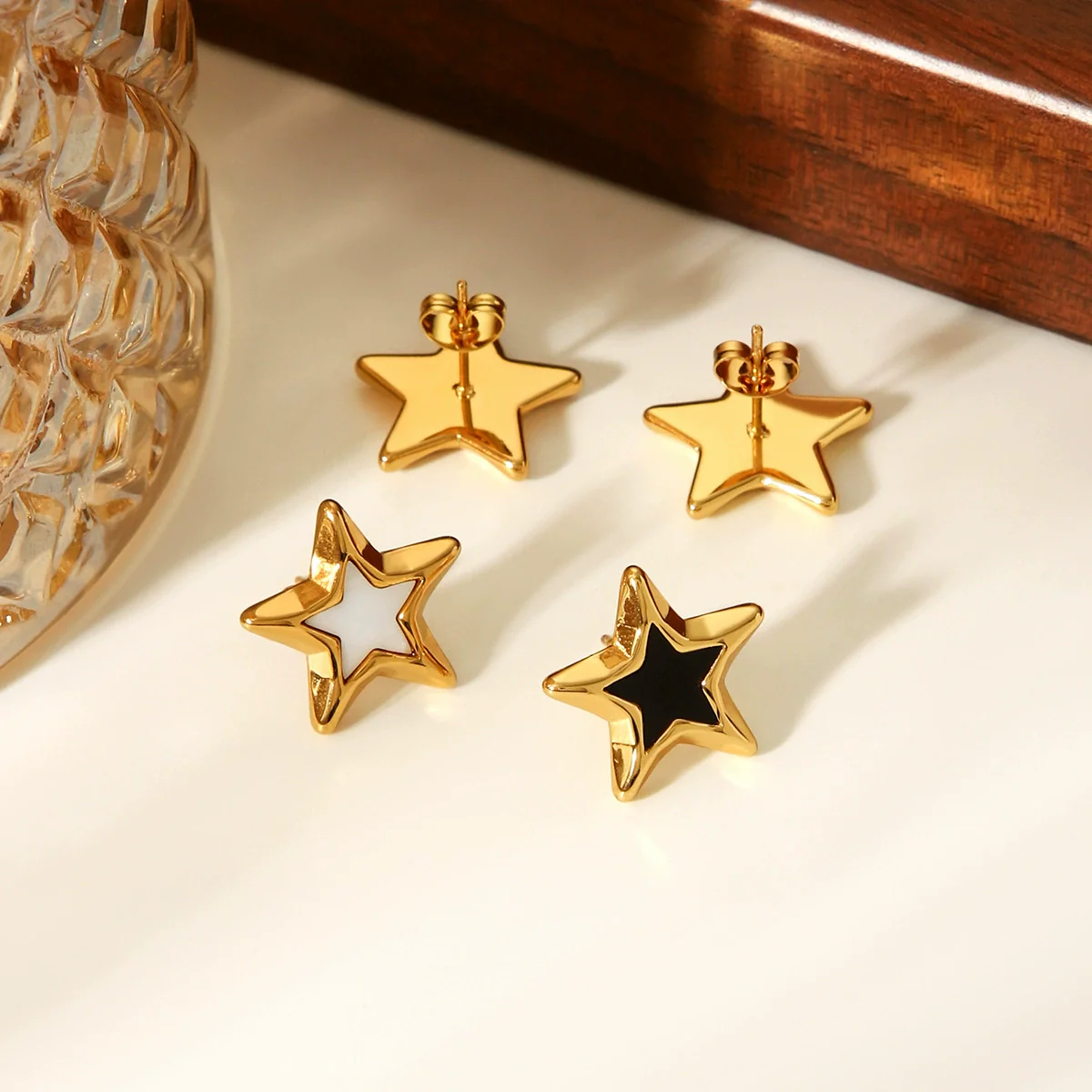 Wholesale Ins Style Geometric Fivepointed Star Electroplated Stainless Steel Earrings For Women - Image 4