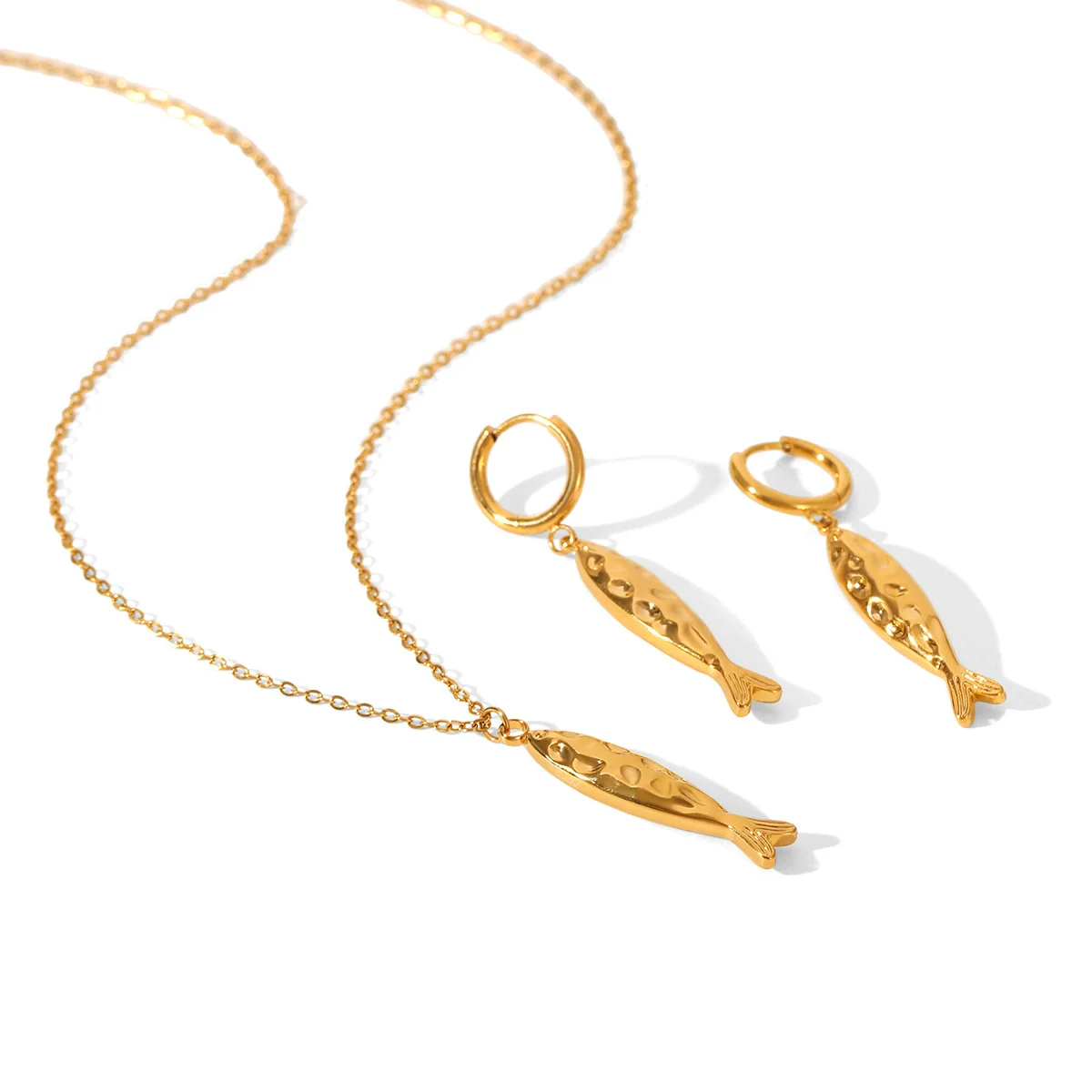 Wholesale Ins Style Geometric Koi And Carp Jewelry Stainless Steel 18K Gold Plated Pendant Necklace And Earrings For Women - Image 5