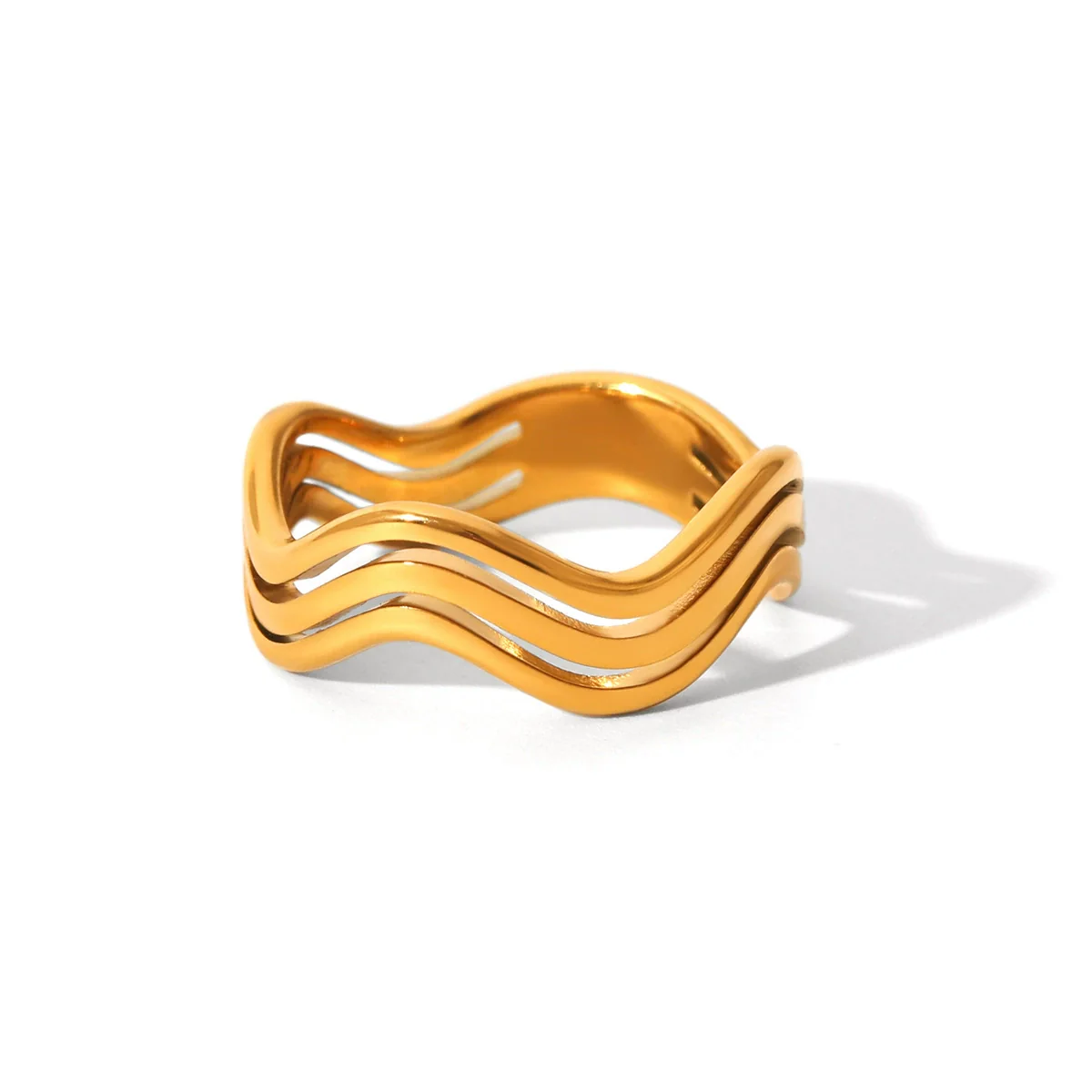 Wholesale Ins Style Geometric Wavy Line Stainless Steel 18K Gold Electroplated Women's Ring - Image 5