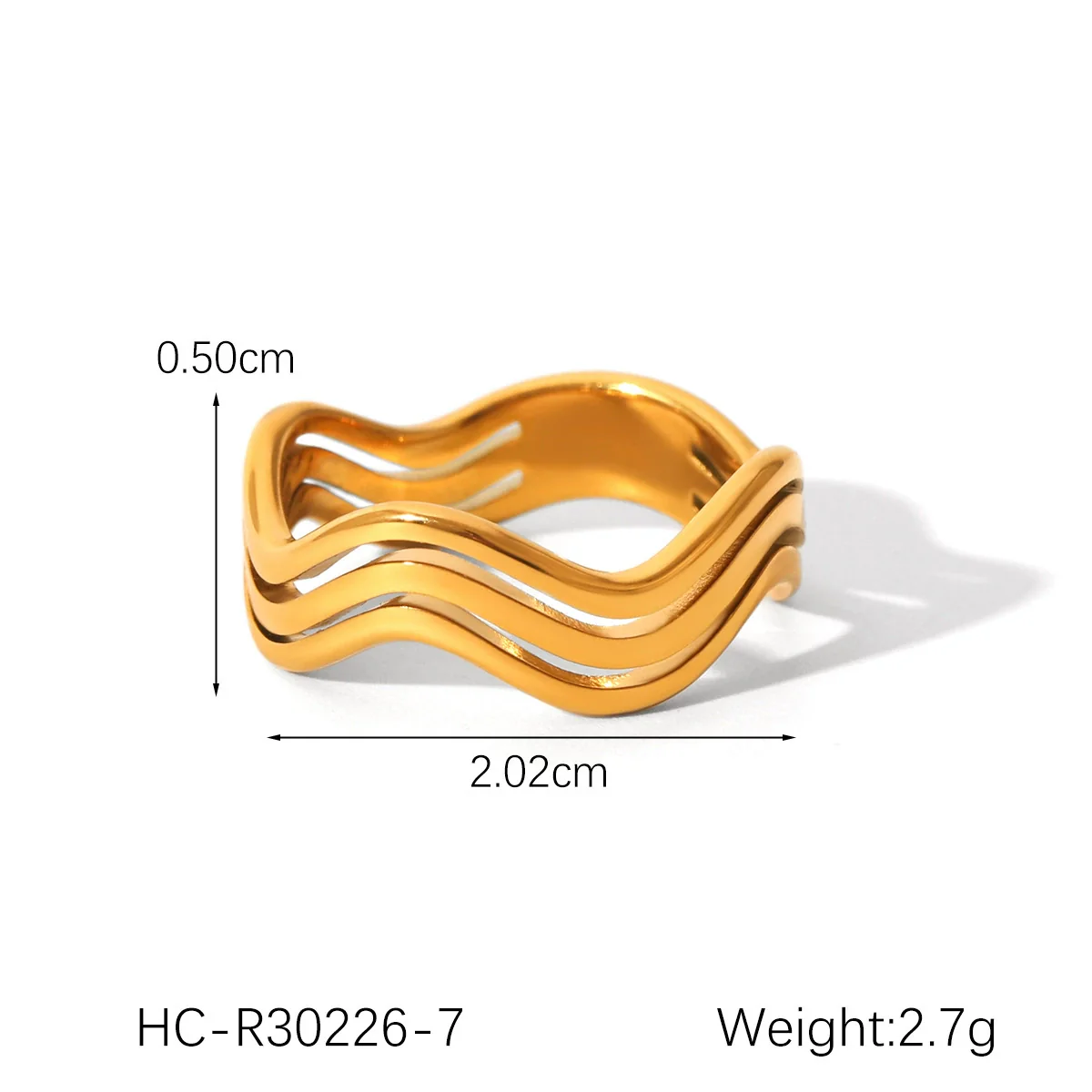 Wholesale Ins Style Geometric Wavy Line Stainless Steel 18K Gold Electroplated Women's Ring - Image 6