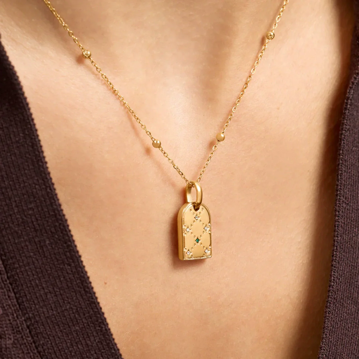 Wholesale Ins Style Minimalist Starry Sky Birthstone Copper Pendant Electroplated Jewelry Accessories