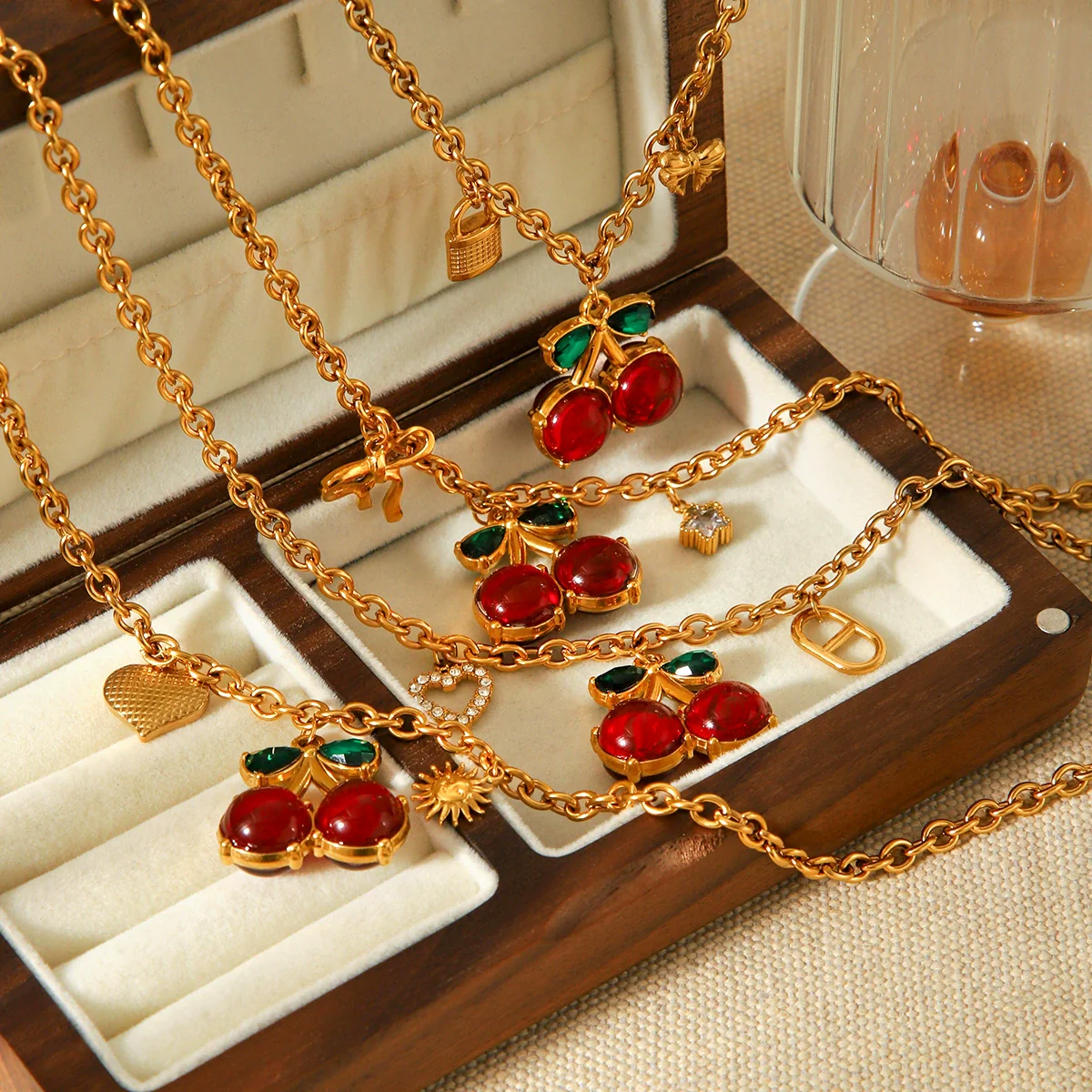 Wholesale Ins Style Stainless Steel Cherry Shaped Fruit Pattern Vacuum Electroplated In Furnace Pendant Necklace For Women - Image 2