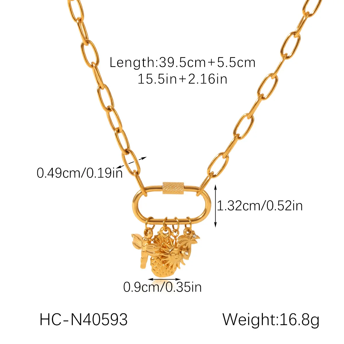 Wholesale Ins Style Stainless Steel Electroplated Jewelry Accessories With Coconut Tree Sun Fruit Geometric Lock Carabiner Cross Chain Pendant Necklace For Women - Image 6
