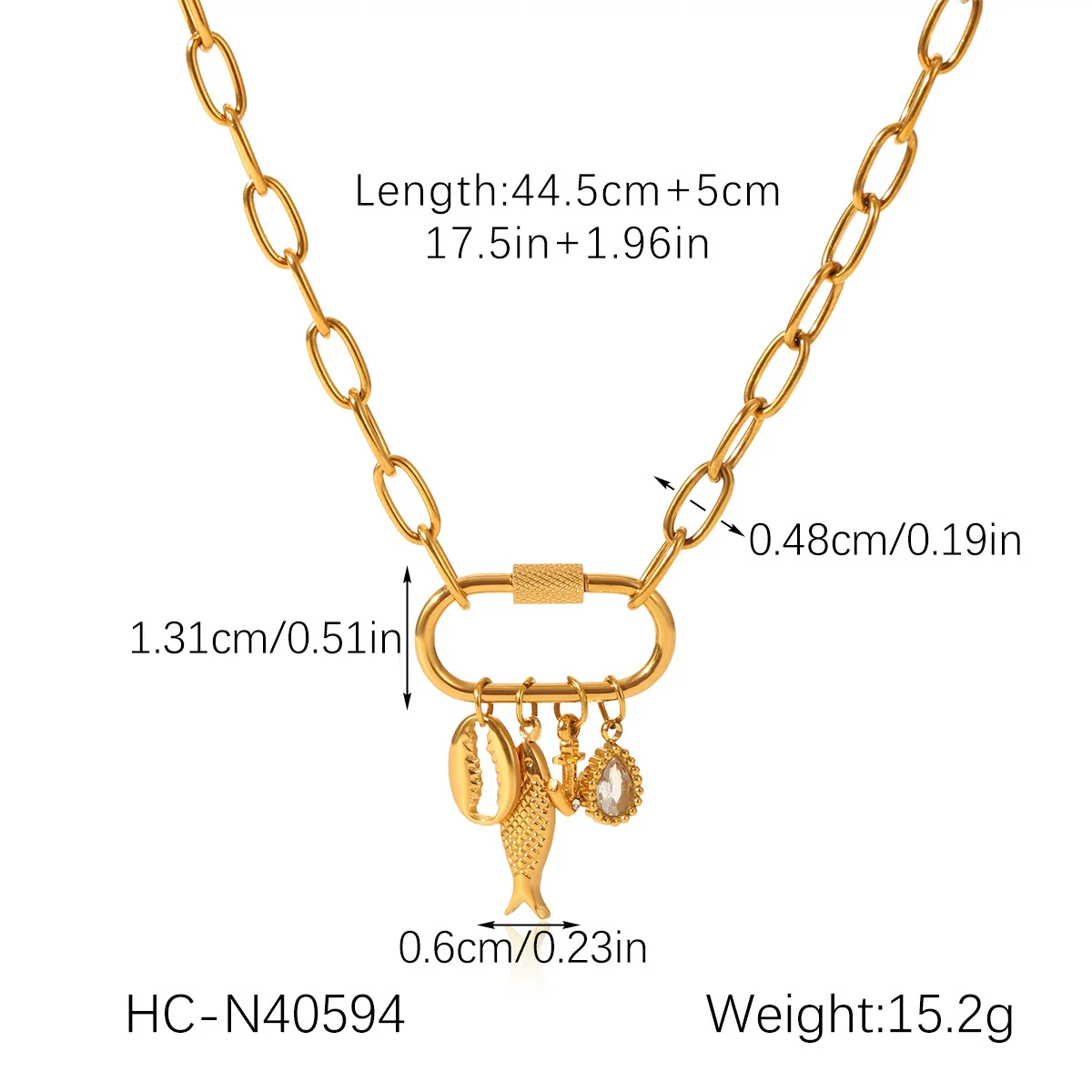 Wholesale Ins Style Stainless Steel Electroplated Jewelry Accessories With Coconut Tree Sun Fruit Geometric Lock Carabiner Cross Chain Pendant Necklace For Women - Image 7