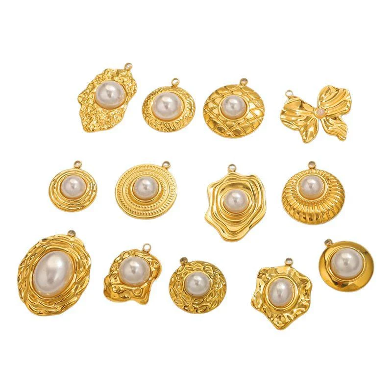 Wholesale Ins Style Stainless Steel Imitation Pearl Pendant Jewelry Accessories With 18K Gold Electroplated Totem Pattern Handmade - Image 5
