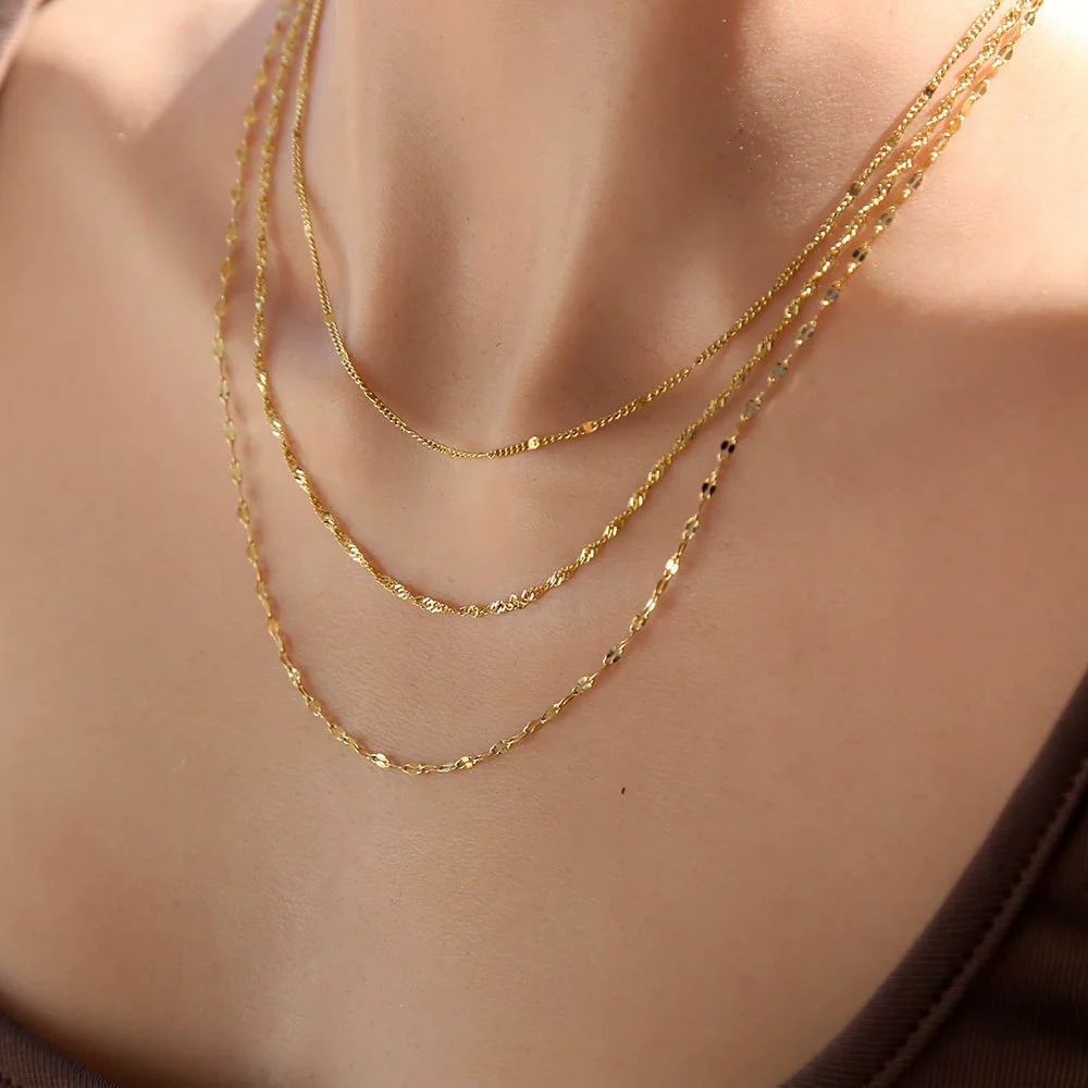 Wholesale Ins Style Women's 18K Goldplated Geometric Stainless Steel Threelayer Stacked Lip Necklace - Image 3