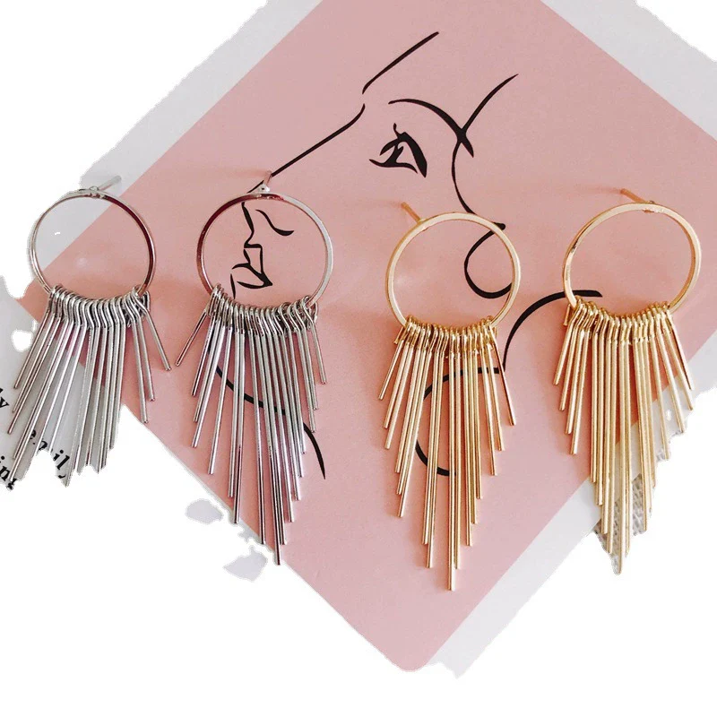 Wholesale Iron Geometric Round Tassel Earrings Pendant With 18K Real Gold Color Electroplated - Image 4