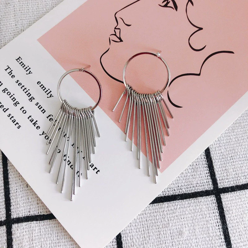 Wholesale Iron Geometric Round Tassel Earrings Pendant With 18K Real Gold Color Electroplated - Image 5