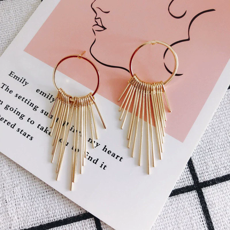 Wholesale Iron Geometric Round Tassel Earrings Pendant With 18K Real Gold Color Electroplated - Image 6
