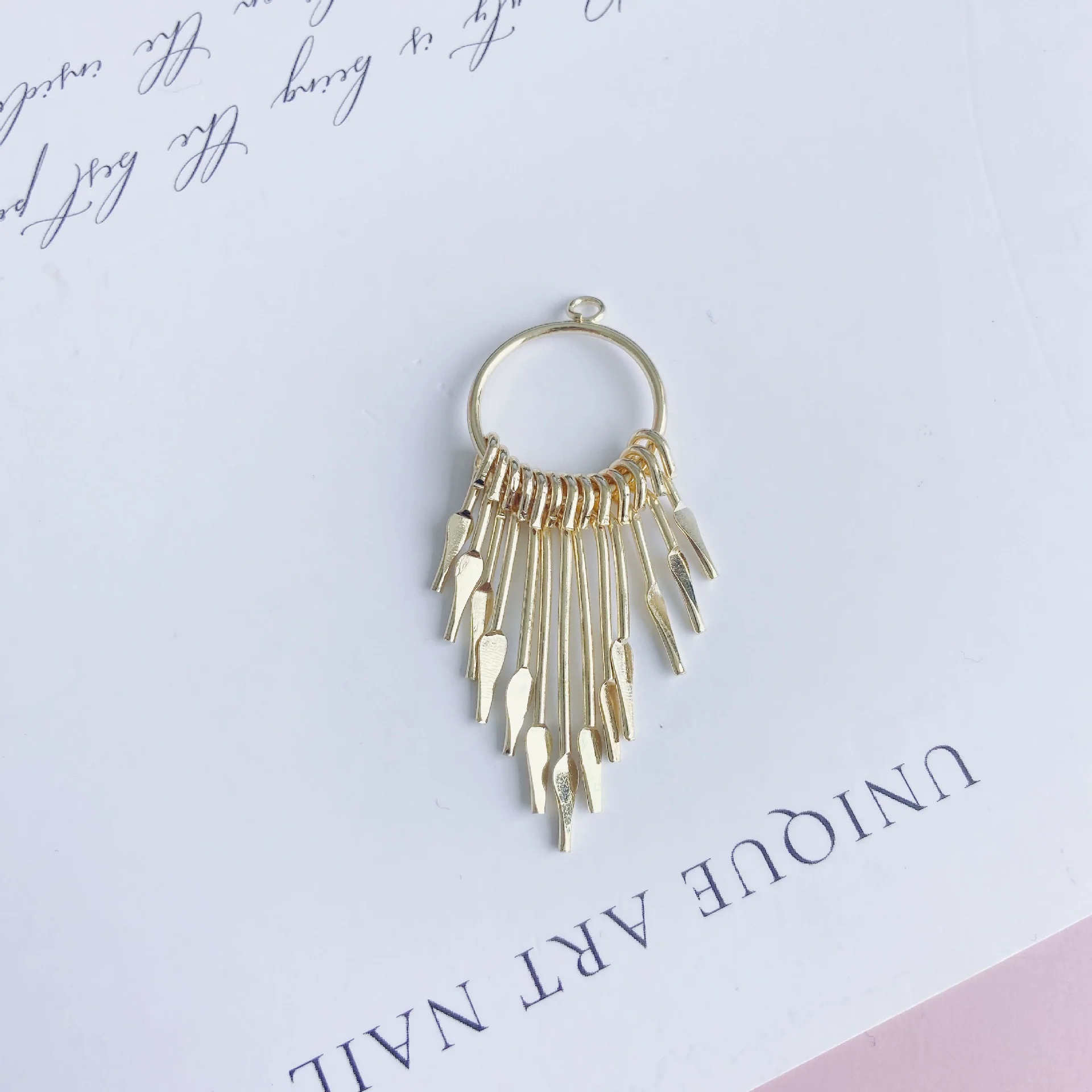 Wholesale Iron Geometric Round Tassel Earrings Pendant With 18K Real Gold Color Electroplated - Image 7